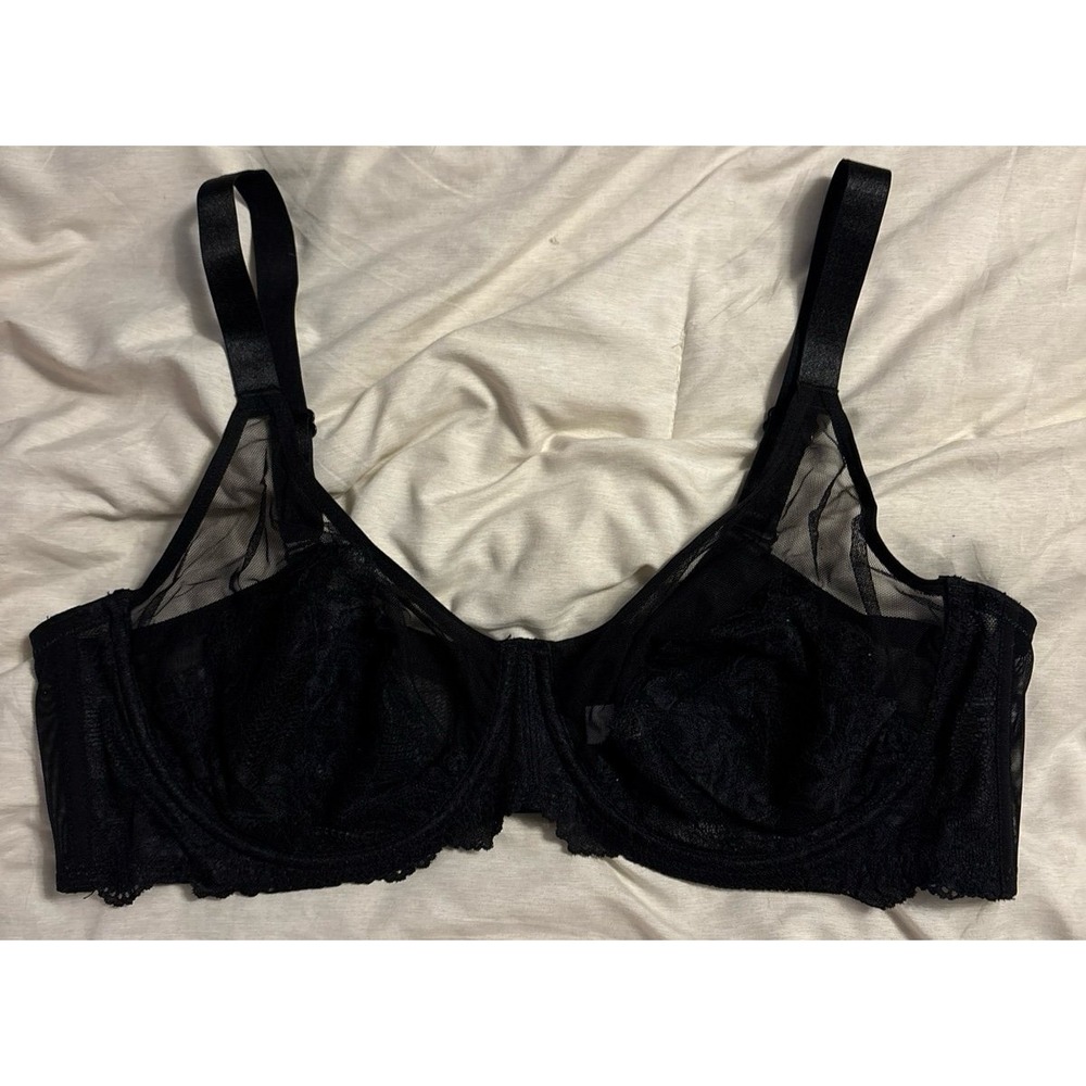 NEW SheCurve Full Figure Black Lace‎ Unlined Balconette Underwire Bra, 42D